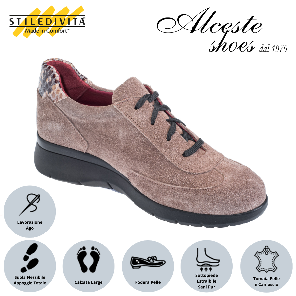 Sneakers Donna con Lacci e Cerniera "Stiledivita" Art. 9113 in Pelle Roccia e Camoscio Taupe Alceste Shoes 31