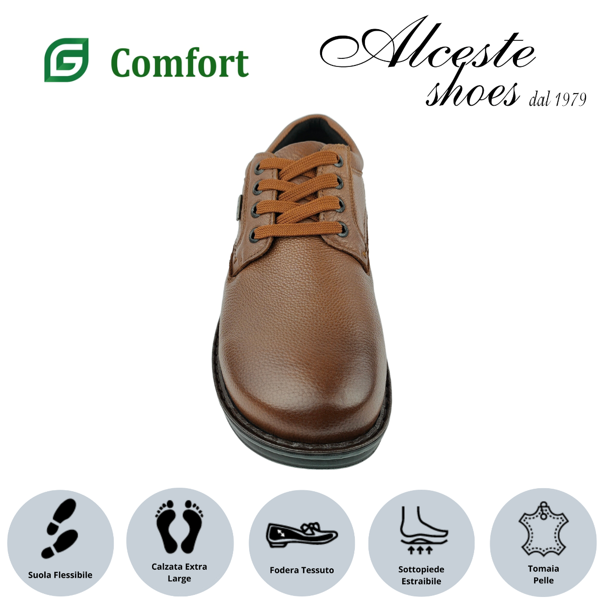 17 Scarpa Uomo con Lacci "Comfort" Art. P3701 in Pelle Cognac Alceste Shoes 17 1