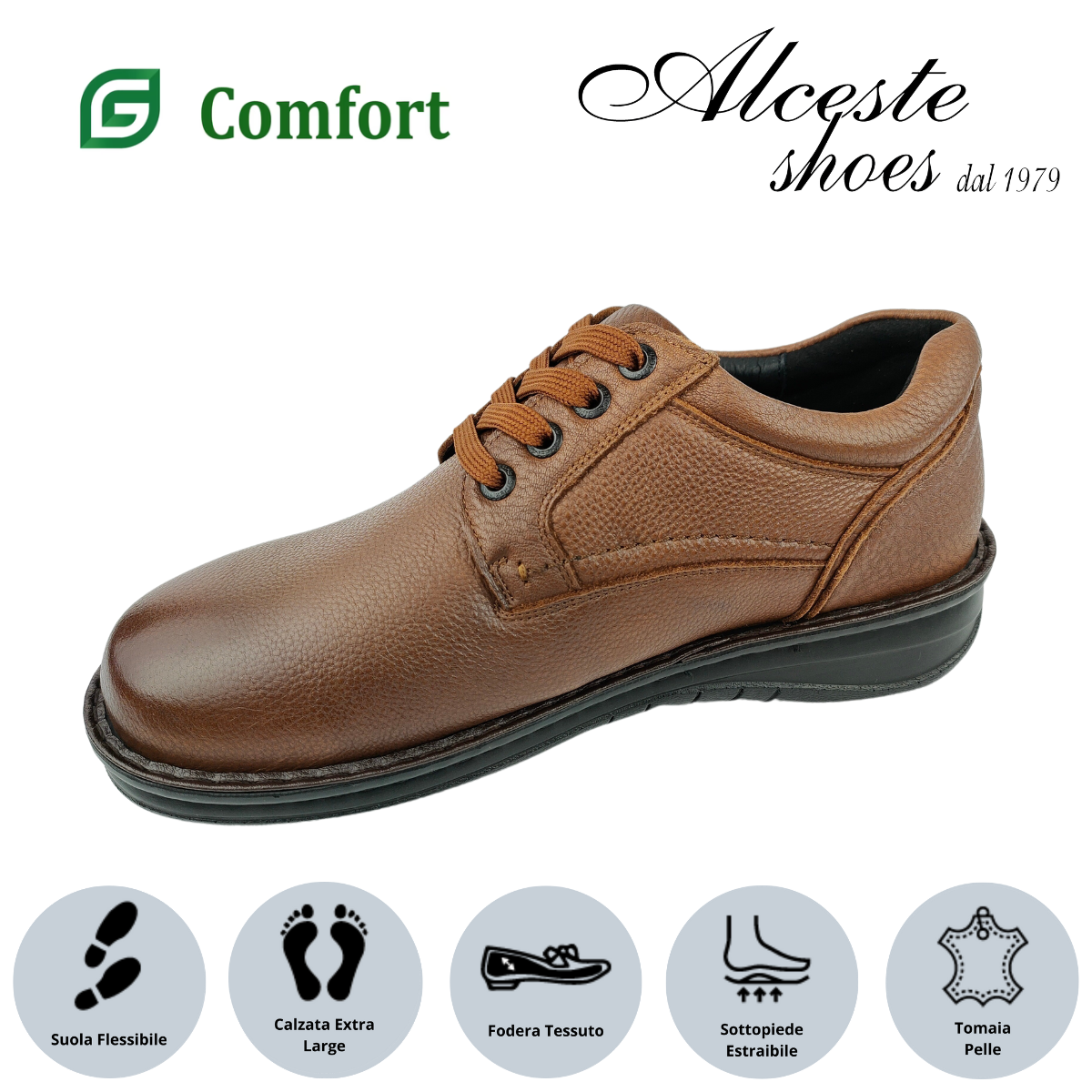 18 Scarpa Uomo con Lacci "Comfort" Art. P3701 in Pelle Cognac Alceste Shoes 18 1