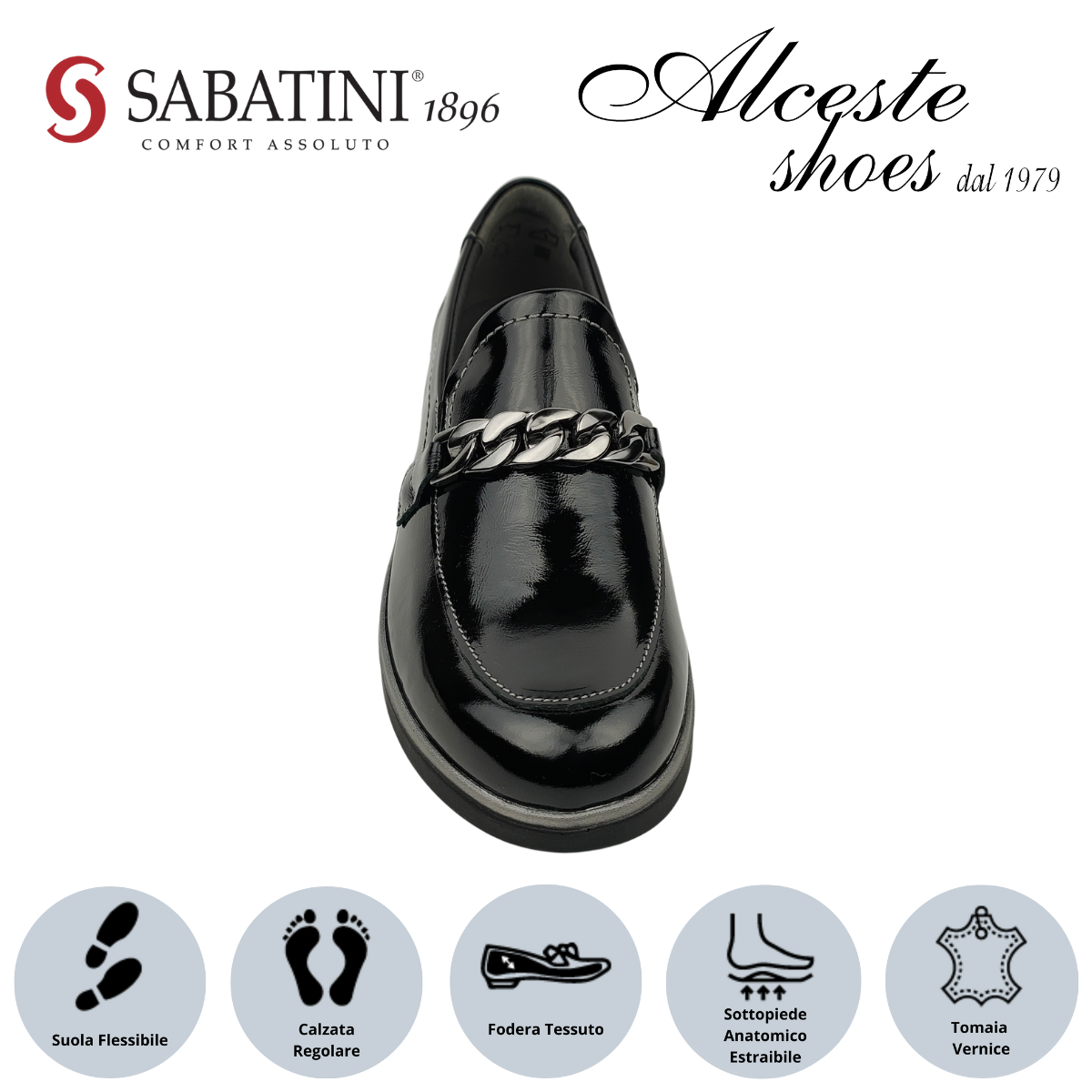 2 Mocassino Donna con Morsetto "Sabatini" Art. S8300 in Vernice Nero Alceste Shoes 2 1