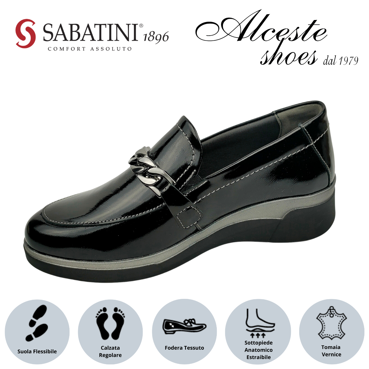 3 Mocassino Donna con Morsetto "Sabatini" Art. S8300 in Vernice Nero Alceste Shoes 3 1