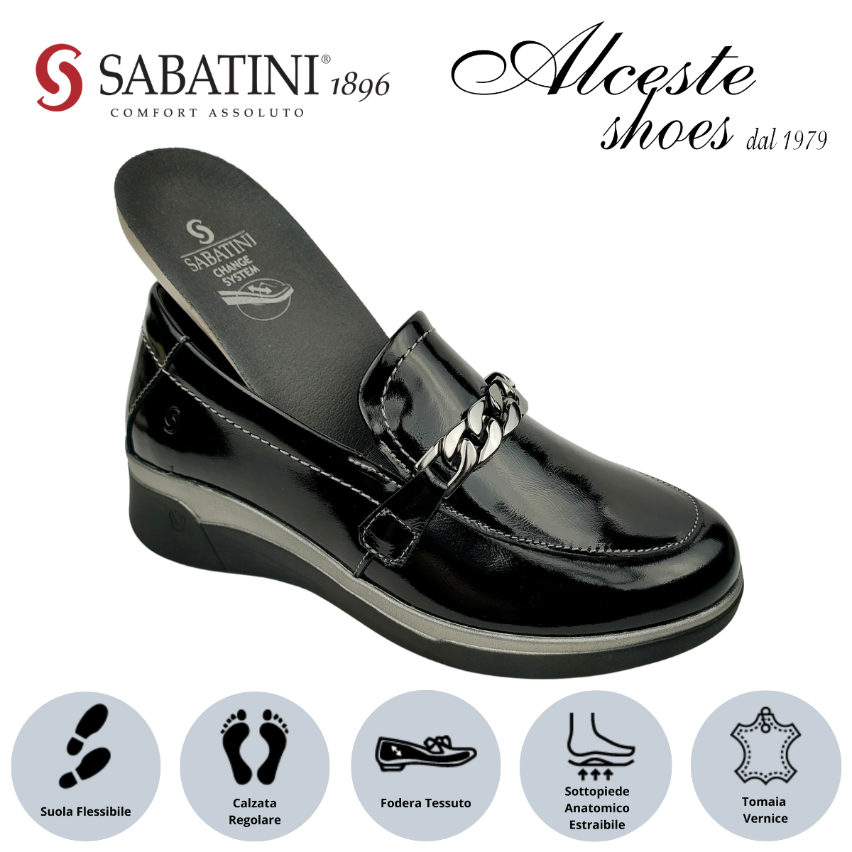 4 Mocassino Donna con Morsetto "Sabatini" Art. S8300 in Vernice Nero Alceste Shoes 4 1