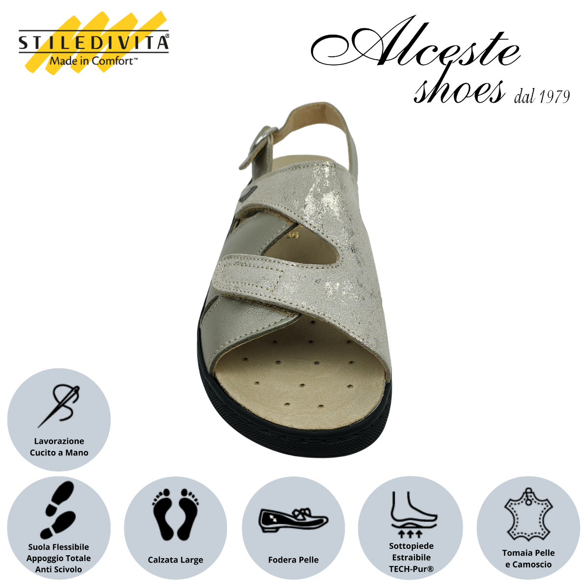 5 Sandalo Donna con Strappo "Stiledivita" Art. 8195 Pelle Pietra e Camoscio Stampato Oro Alceste Shoes 5